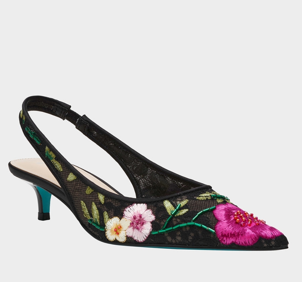 Betsey Johnson Black Floral Embroidered Heels